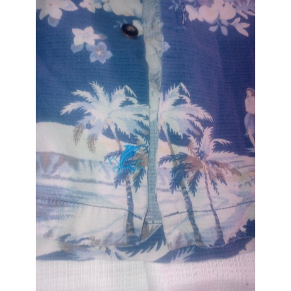 Tommy Bahama Palm Tree Blue Multicolor Large Silk Button Up - Picture 3 of 6
